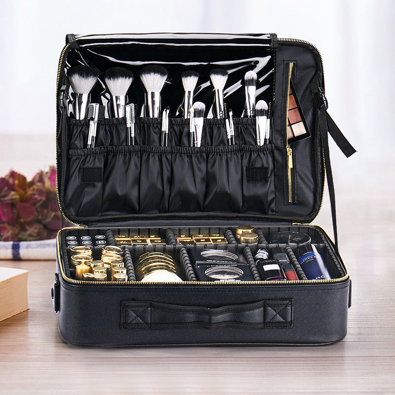 PU portable zipper pouch leather makeup organizer waterproof zipper pouch with handle