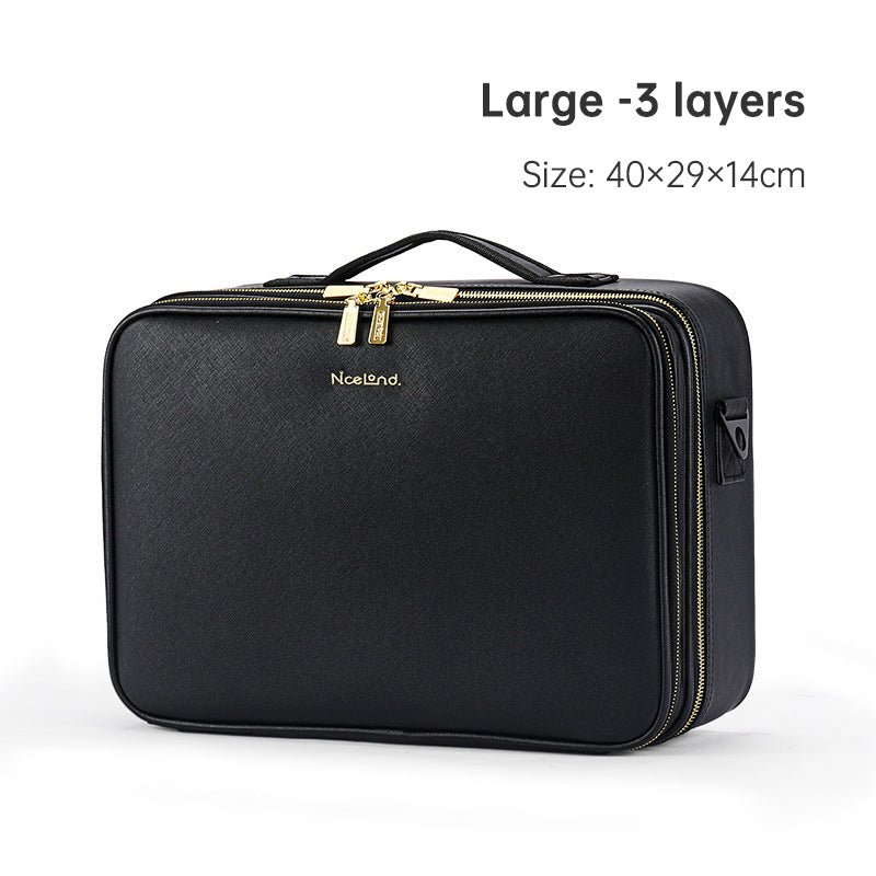 PU portable zipper pouch leather makeup organizer waterproof zipper pouch with handle